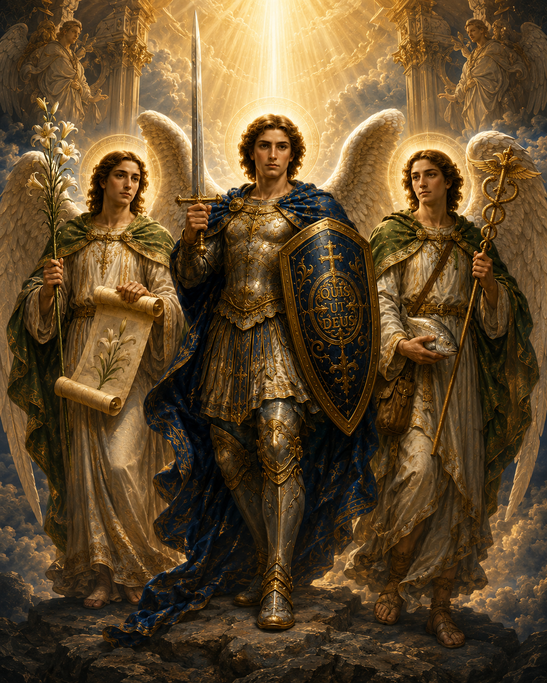 São Miguel, São Gabriel e São Rafael Arcanjos em arte sacra